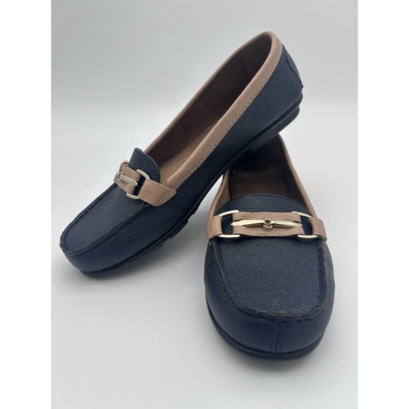 Aerosoles Manuscript Womens 6 Blue Tan Loafers Buckle Comfort Shoes - Picture 1 of 8